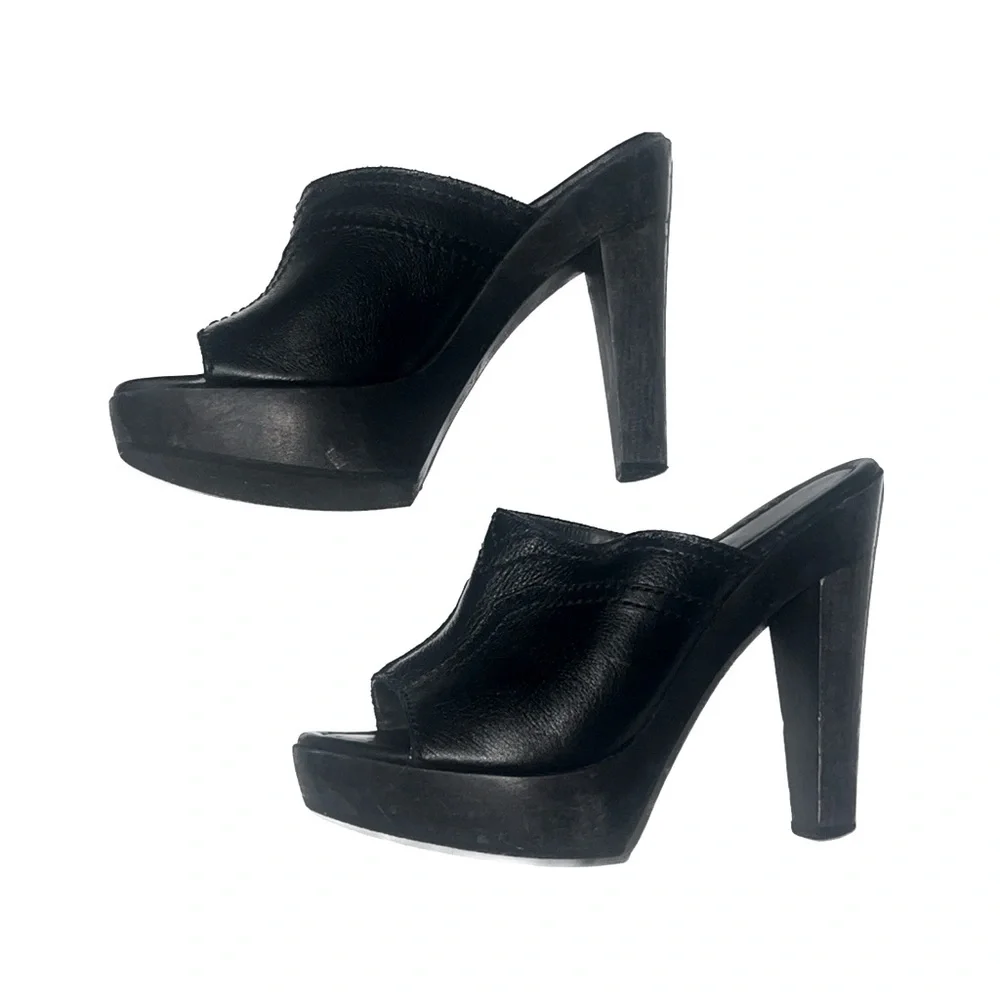 YSL Yves Saint Laurent Y2K Black Wooden Platform Block Heels, size 35